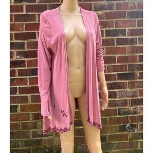 Miami Embroidery Drape Blazer ,Open Front Women Size L  Rose Floral‎ Long Sleeve